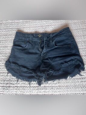 Dark Blue Frayed Hem Women's Denim Shorts